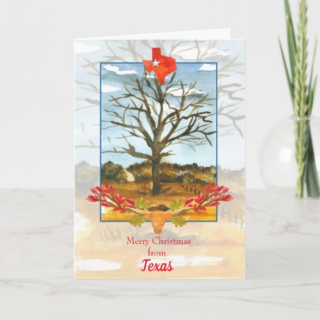 God jul från Texas Longhorn Kort (Framsida)