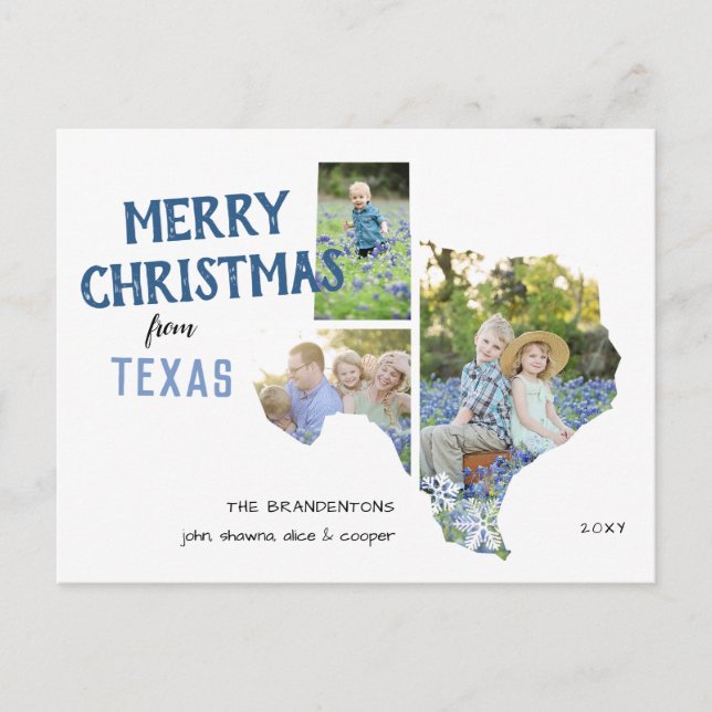 God jul från Texas Three Photo Postcard Vykort (Framsida)