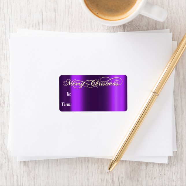 God jul från till hand efter Guld Violet Adressetikett (Insitu)