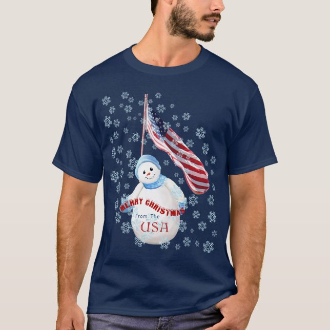 God jul från USA snögubbeT-tröja T Shirt (Framsida)