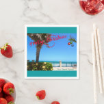 God jul från Vero Beach Florida Oceanfront Pappersservett<br><div class="desc">God jul från Vero Beach, Florida! Dessa färgstarka, tropiska, pappra blöjor har en fotobild av ett vackert Vero Beach oceanfront-område som alla är utsökta för helgdagarna. I festiteriet ingår ljus på grejen, julen bollar som hänger från en handflatan-frond, och texten "God jul" i rött skript som står i perfekt kontrast...</div>