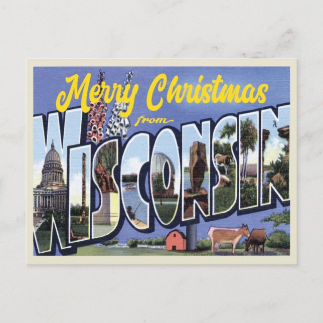 God jul från Wisconsin vintage stil Vykort (Framsida)