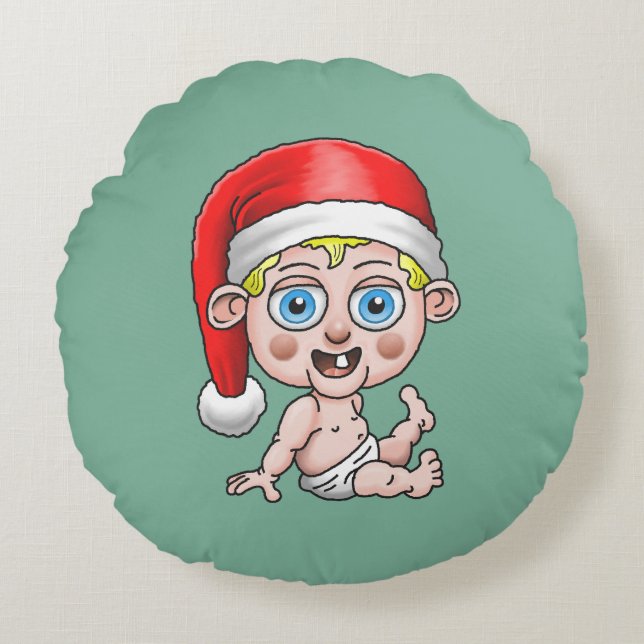 God jul från Young Santa Santa Rund Kudde (Framsidan)