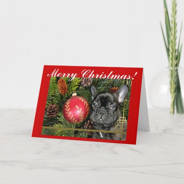 God jul Fransk Bulldog Greeting Card Helgkort (Framsida)
