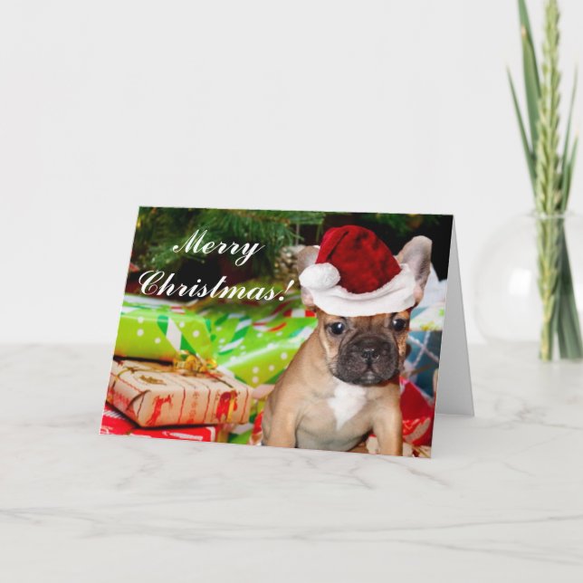 God jul Fransk Bulldog Greeting Card Helgkort (Framsida)