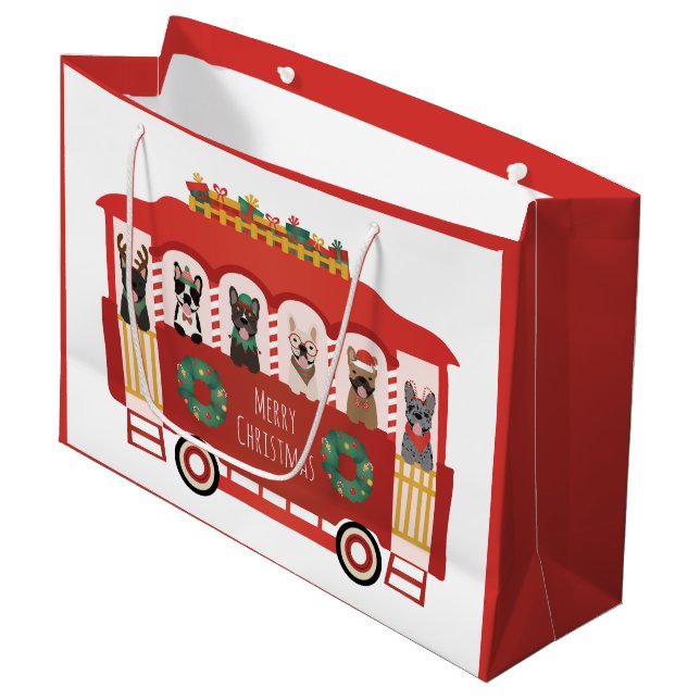 God jul Fransk Bulldog Helgdag Trolly (Framsidan Vinklad)