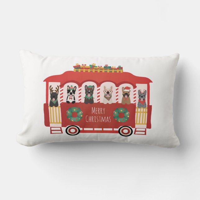 God jul Fransk Bulldog Helgdag Trolly Lumbarkudde (Framsida)