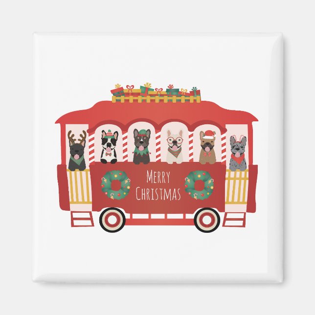 God jul Fransk Bulldog Helgdag Trolly Magnet (Framsidan)