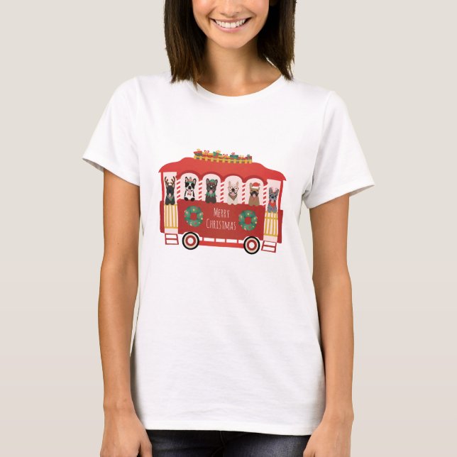 God jul Fransk Bulldog Helgdag Trolly T Shirt (Framsida)