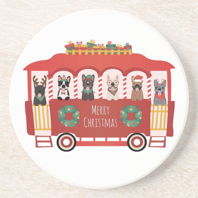 God jul Fransk Bulldog Helgdag Trolly Underlägg (Framsidan)