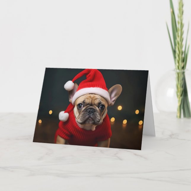 God jul Fransk Bulldog Helgkort (Framsida)
