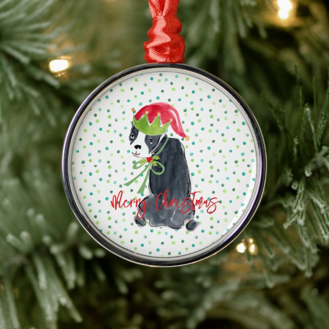 God jul Fransk Bulldog Holly Hat Festive Julgransprydnad Metall (Träd)