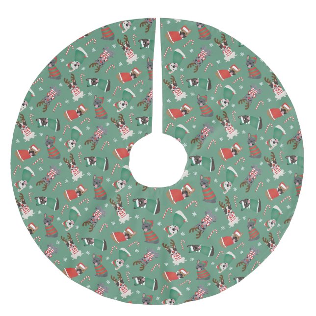 God jul Fransk Bulldog Julgransmatta Borstad Polyester (Framsidan)