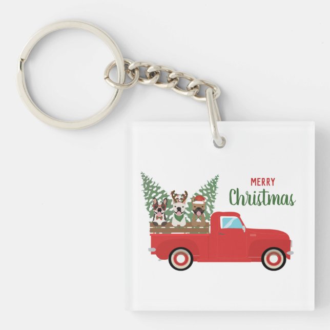 God jul Fransk Bulldog Red Pickupare Lastbil (Framsidan)