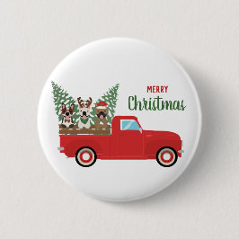 God jul Fransk Bulldog Red Pickupare Lastbil Knapp