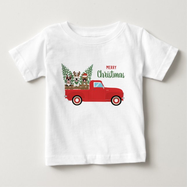 God jul Fransk Bulldog Red Pickupare Lastbil T Shirt (Framsida)