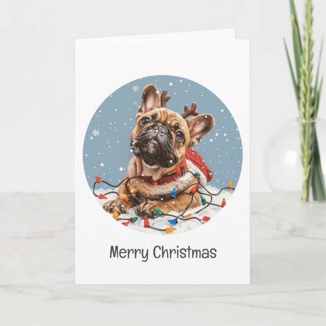 God jul Fransk Bulldog Reindeer Hund Helgkort (Framsida)