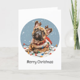 God jul Fransk Bulldog Reindeer Hund Helgkort