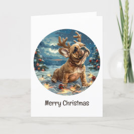 God jul Fransk Bulldog Reindeer Hund Helgkort