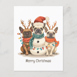 God jul Fransk Bulldog Reindeer Hundar Helg Vykort