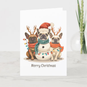 God jul Fransk Bulldog Reindeer Hundar Helgkort