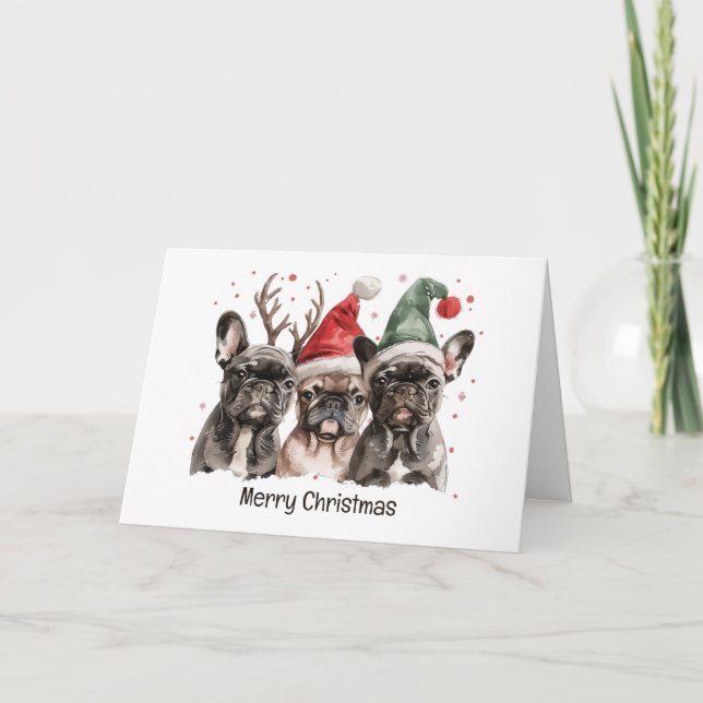 God jul Fransk Bulldog Reindeer Hundar Helgkort (Framsida)