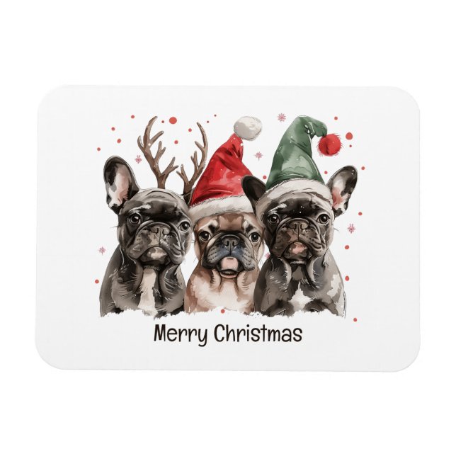 God jul Fransk Bulldog Reindeer Hundar Magnet (Horisontell)