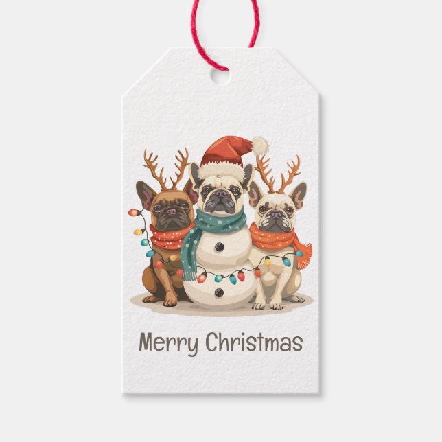 God jul Fransk Bulldog Reindeer Hundar Presentetikett (Framsidan)