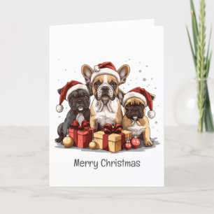 God jul Fransk Bulldog Santa Hat Helgkort