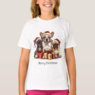God jul Fransk Bulldog Santa Hat T Shirt
