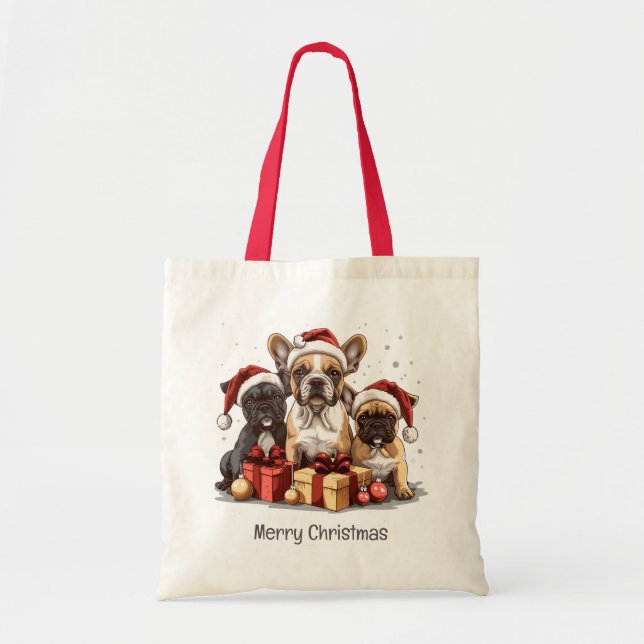 God jul Fransk Bulldog Santa Hat Tygkasse (Framsidan)