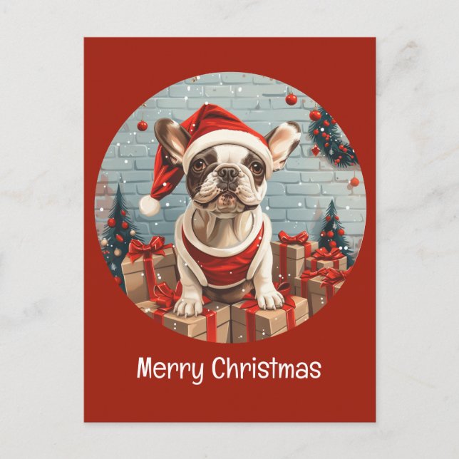 God jul Fransk Bulldog Santa Hund Helg Vykort (Framsida)