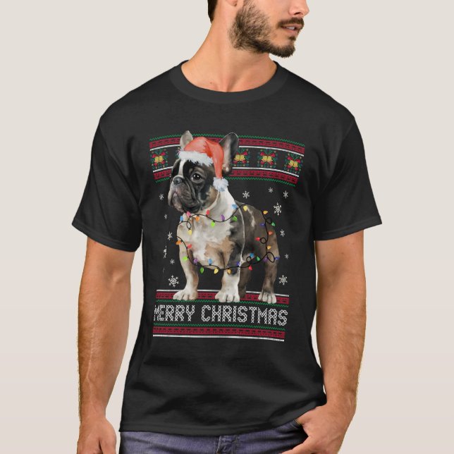 God jul Fransk Bulldog Ugly Sweater T Shirt (Framsida)
