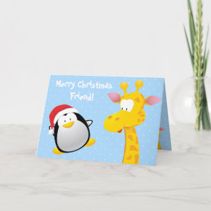 God jul Friend Cute Penguin & Giraffe Helgkort