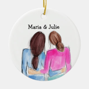 God Jul - Friend Gift Two brunette tjejer Julgransprydnad Keramik