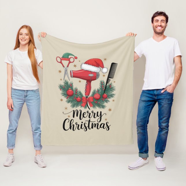 God Jul Frisör Xmas Hår  Fleecefilt (På plats)