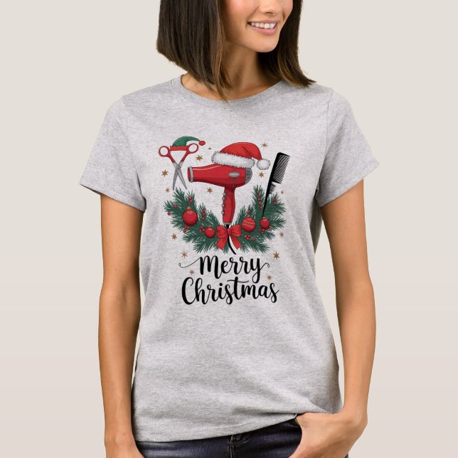 God Jul Frisör Xmas Hår  T Shirt (Framsida)