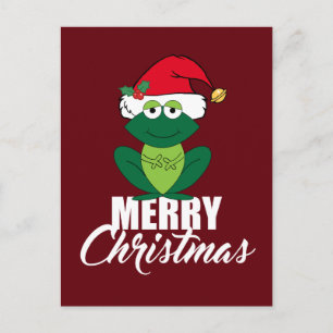 God jul Frog i Santa Hat Cute Red Helg Vykort