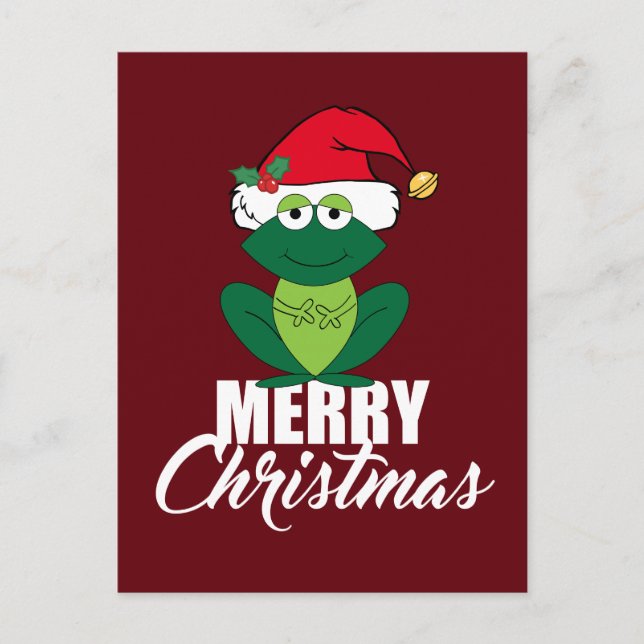 God jul Frog i Santa Hat Cute Red Helg Vykort (Framsida)