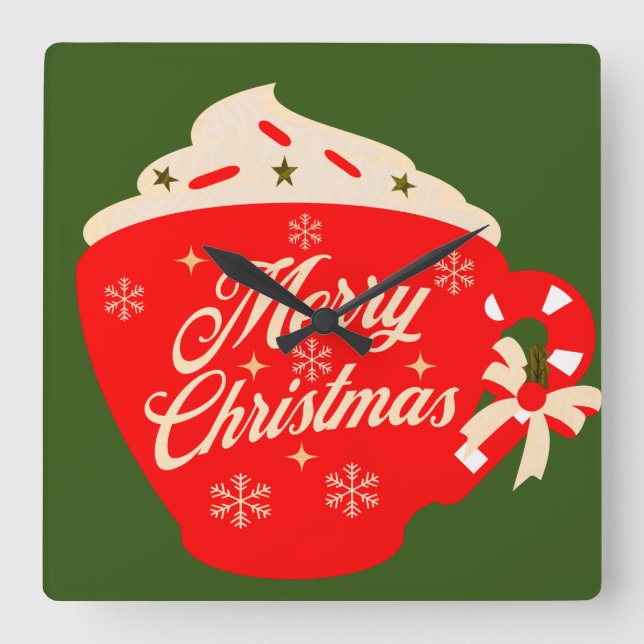 God Jul Frosting Snöflingor Strössel    Fyrkantig Klocka (Framsida)