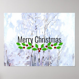 god jul, Frosty Birch Träd vinterplats Poster