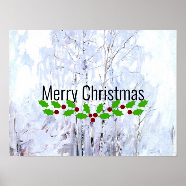 God jul, Frosty Birch Träd vinterplats Poster (Framsidan)
