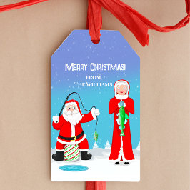 God jul, fru Claus Beats Santa At Fishing Presentetikett