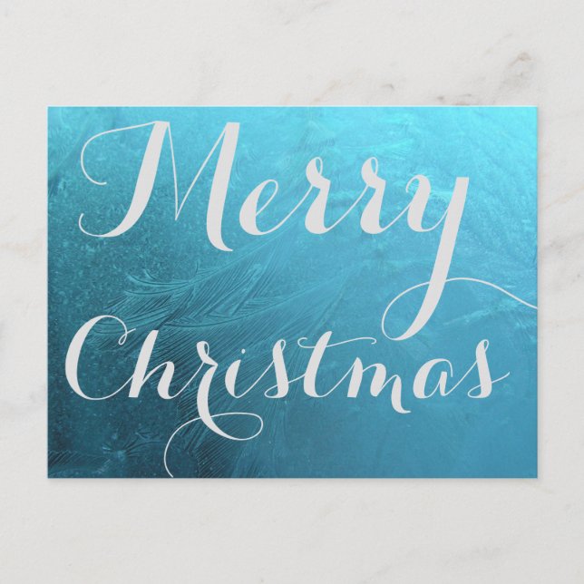 God jul, fryst, isblått helg vykort (Framsida)