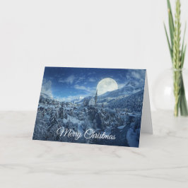 God jul Full Moon Snowy Nattkort Helgkort