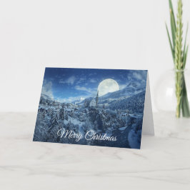 God jul Full Moon Snowy Nattkort Helgkort