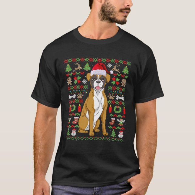 God jul Funny Boxer Hund Funny Julafton Ugly T Shirt (Framsida)