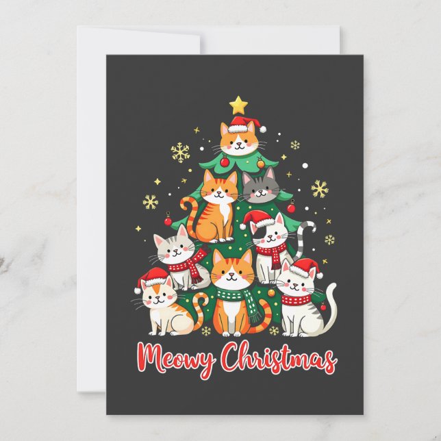 God jul Funny Catmas Kitten Julafton Träd Inbjudningar (Framsida)