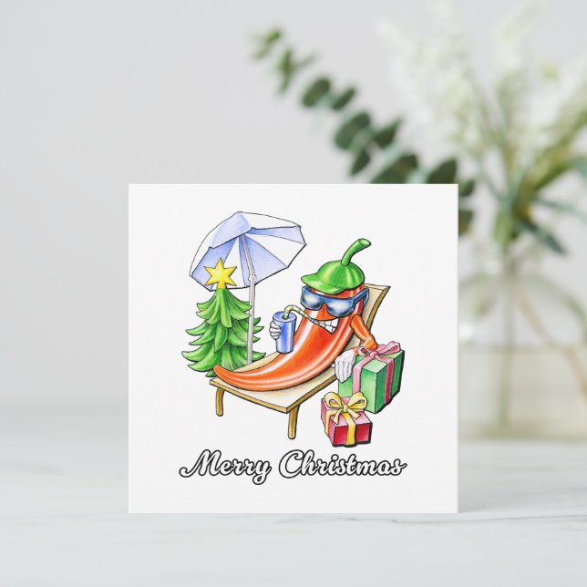 God jul Funny Chili Tecknad Teckning Inbjudningar (Stående Fram)