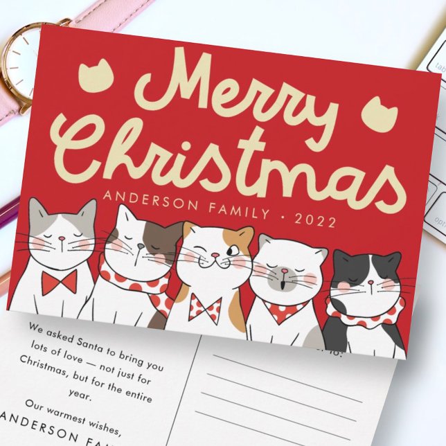 God jul Funny Cute Cats Caroling Helg Vykort (Skapare uppladdad)